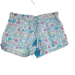 Vineyard Vines Flamingo Floral Print‎ Pull On Shorts Womens XS Light Blue Cotton